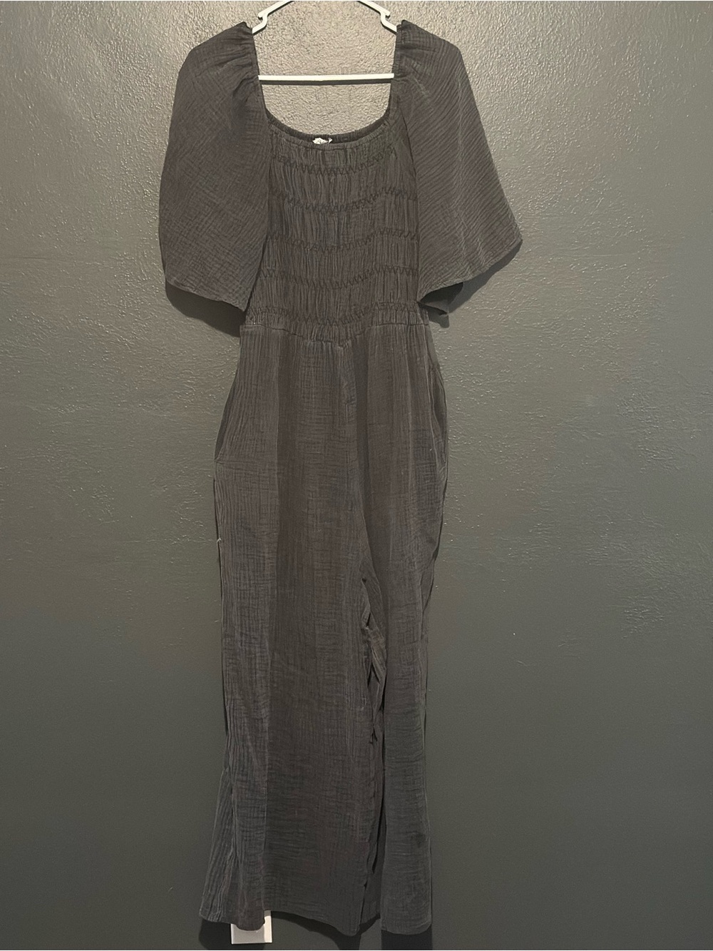 Polagram Dark Grey Smocked Jumpsuit